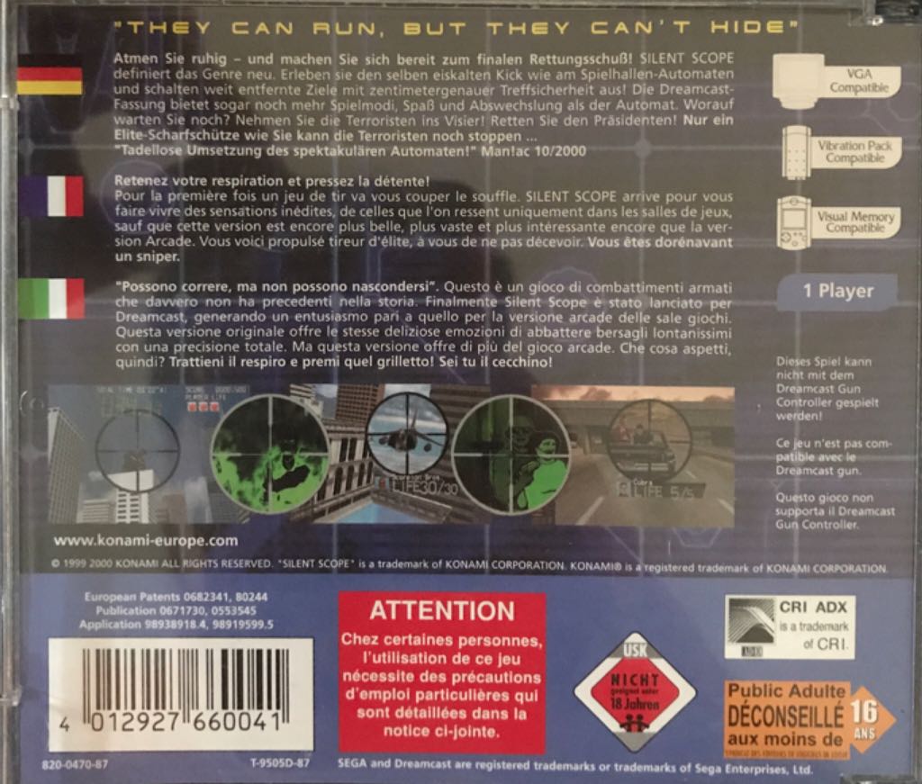 Silent Scope - Sega Dreamcast (Konami - 1) video game collectible [Barcode 4012927660041] - Main Image 2