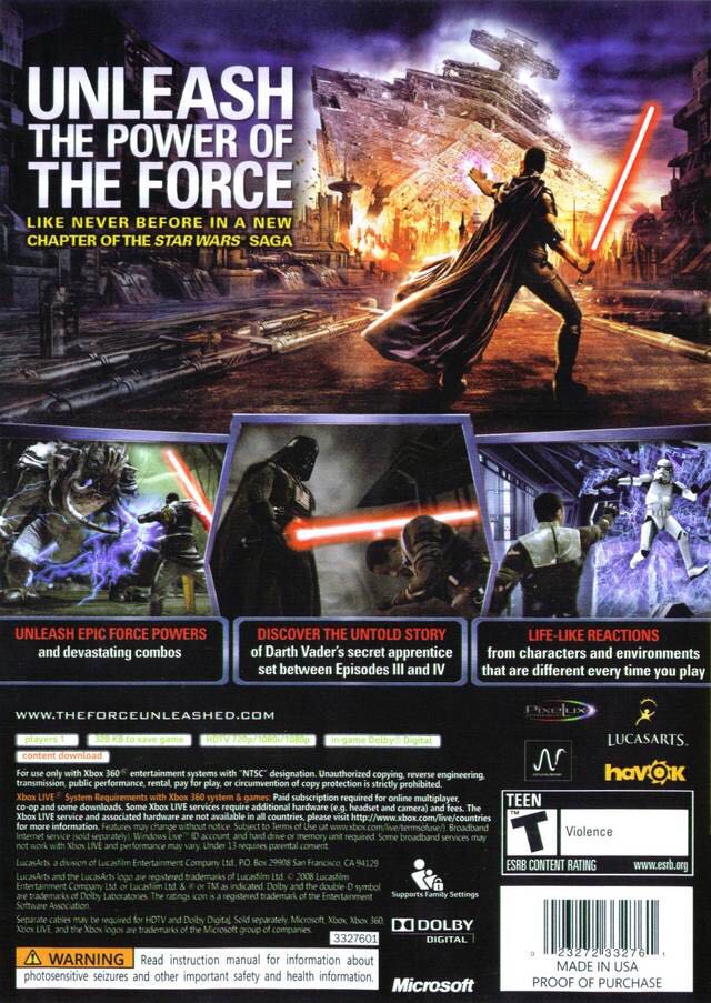 Star Wars: The Force Unleashed - Microsoft Xbox 360 (LucasArts - 1) video game collectible [Barcode 02327233276] - Main Image 2