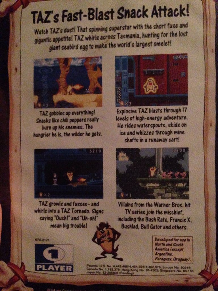 Taz-Mania - Sega Genesis (Mega Drive) (Sega - 1) video game collectible [Barcode 010086010329] - Main Image 2