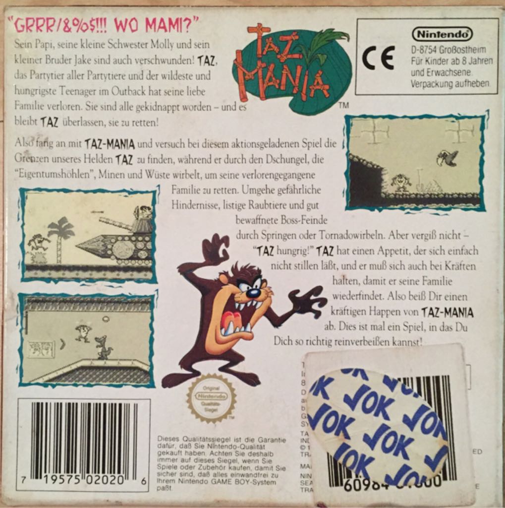 Taz Mania - Nintendo Game Boy (THQ - 1) video game collectible [Barcode 719575020206] - Main Image 2