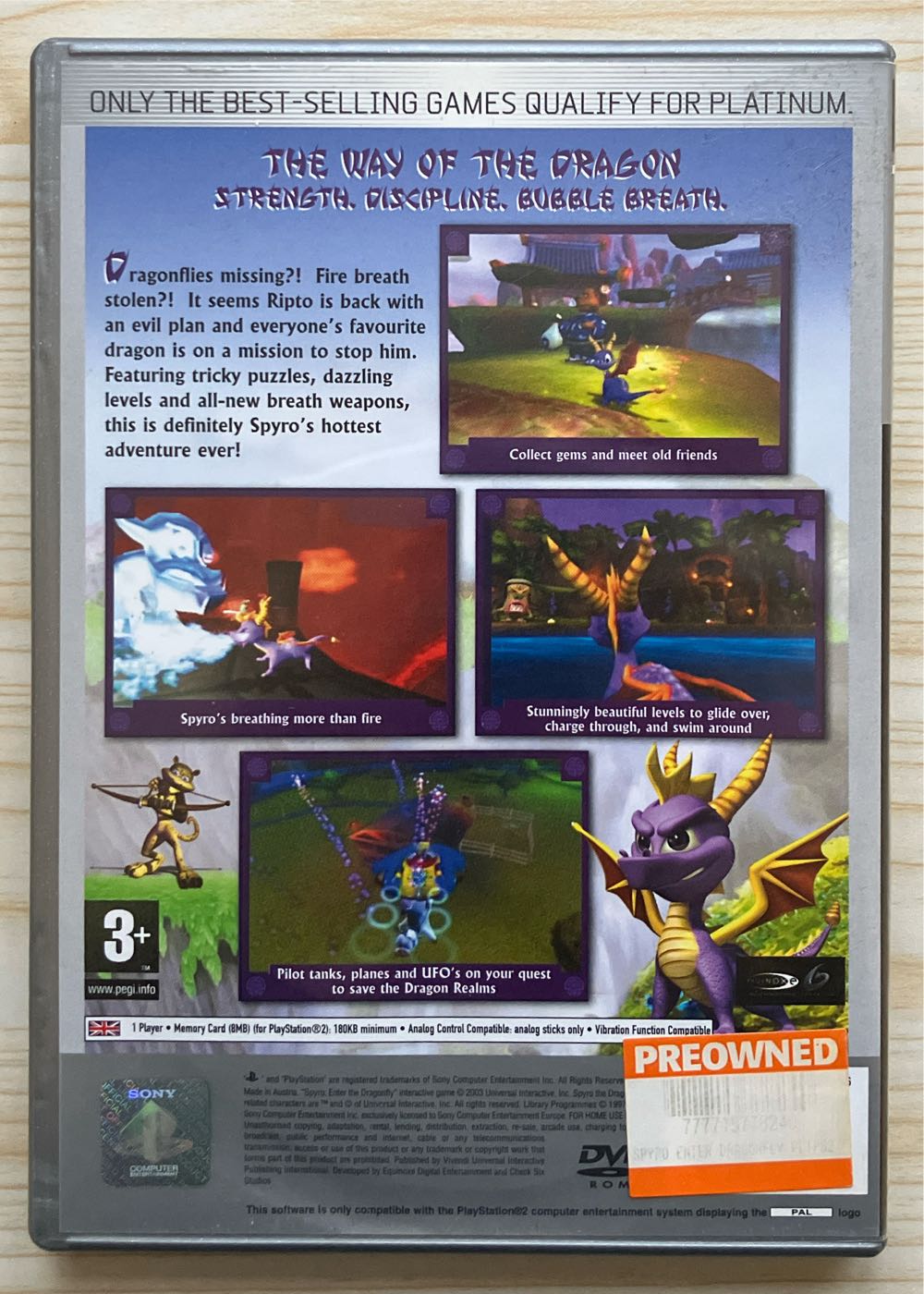 Spyro: Enter The Dragonfly *Platinum* - Sony PlayStation 2 (PS2) (Universal Interactive - 1) video game collectible [Barcode 3348542155107] - Main Image 2