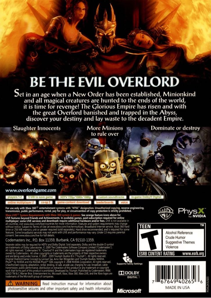Overlord 2 - Microsoft Xbox 360 (Codemasters - 2) video game collectible [Barcode 767649402663] - Main Image 2