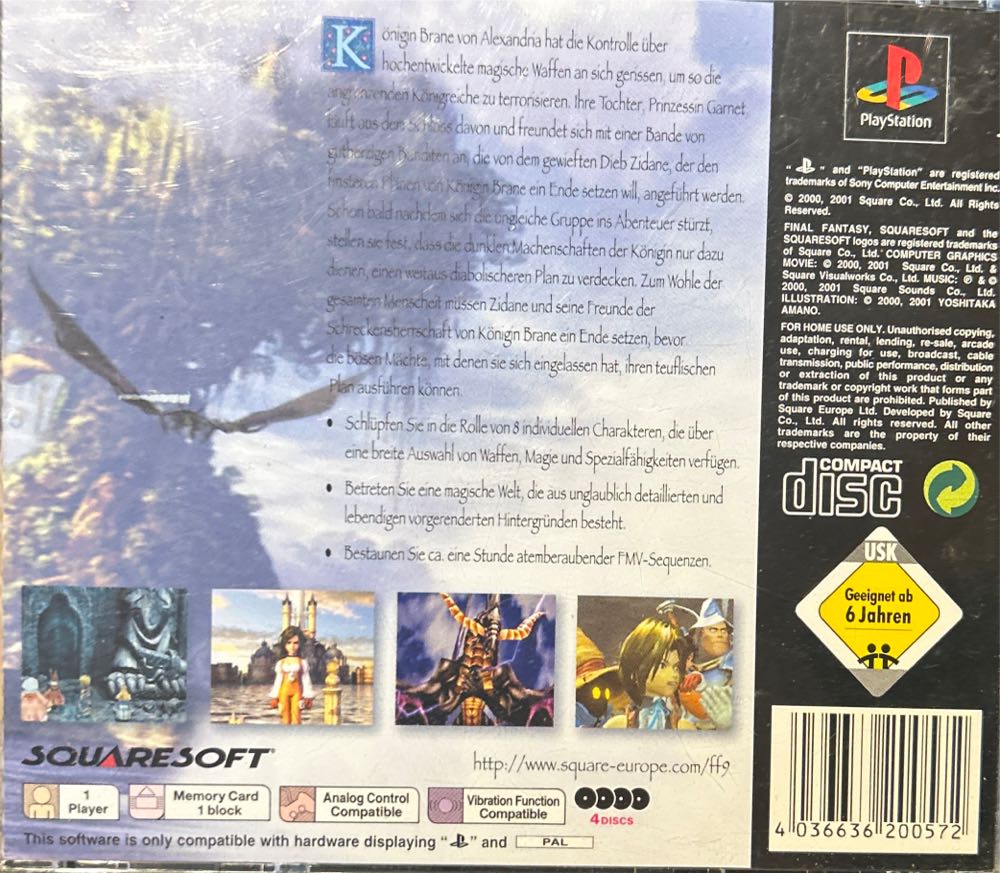 Final Fantasy IX - Sony PlayStation (SquareSoft - 1) video game collectible [Barcode 4036636200572] - Main Image 2