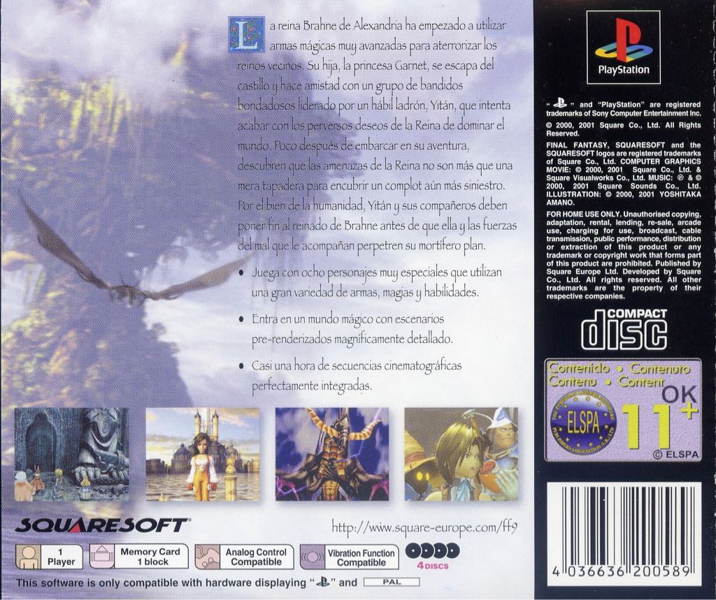 Final Fantasy IX - Sony PlayStation (SquareSoft - 1) video game collectible [Barcode 4036636200596] - Main Image 2