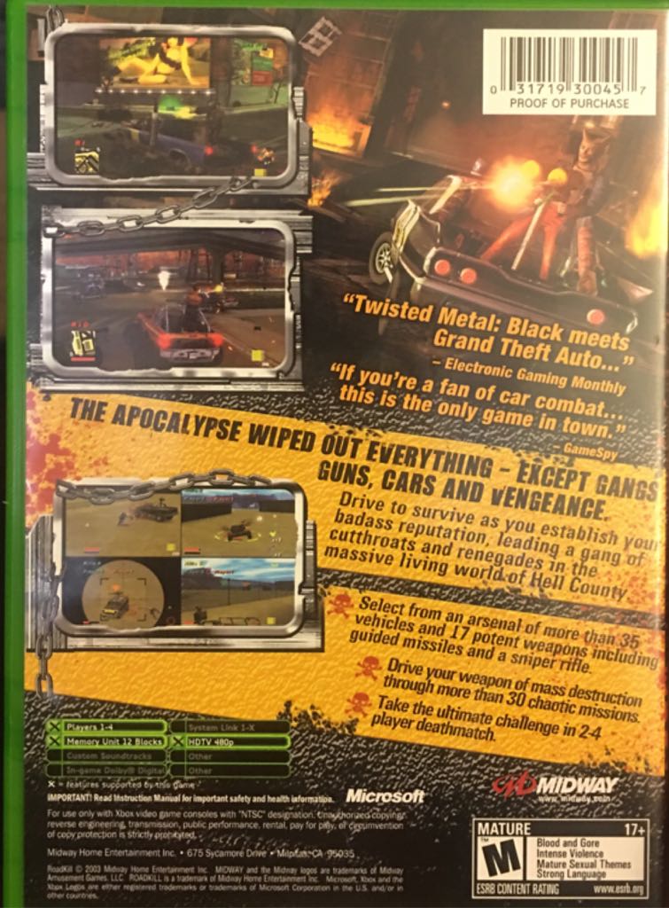 Roadkill - Microsoft Xbox (Midway - 4) video game collectible [Barcode 031719300457] - Main Image 2