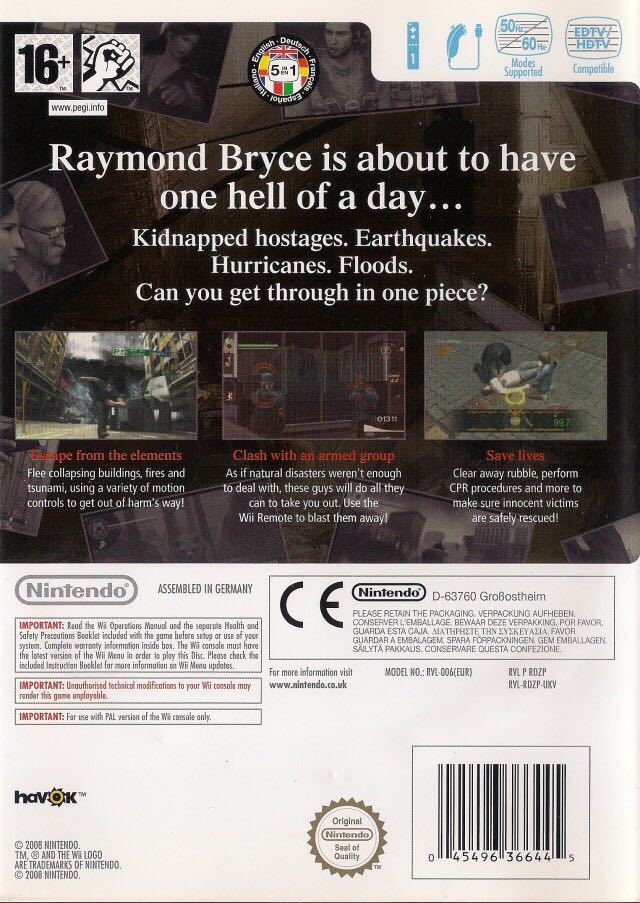 Disaster: Day of Crisis - Nintendo Wii (Nintendo of Europe - 1) video game collectible [Barcode 045496366148] - Main Image 2