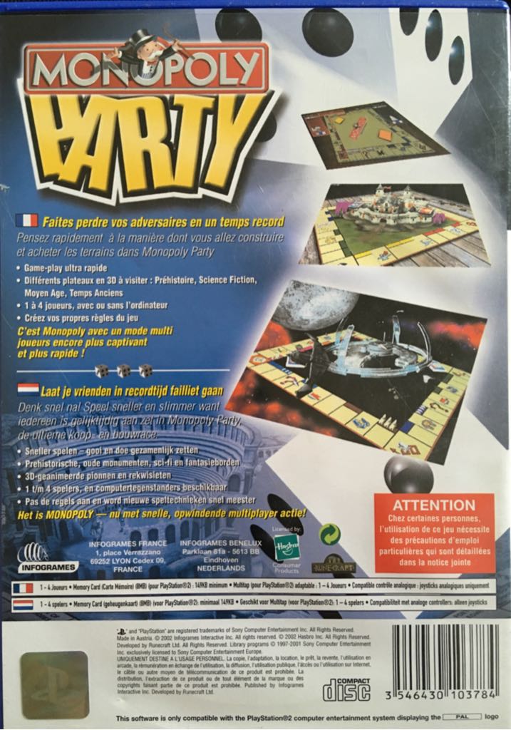 Monopoly Party - Sony PlayStation 2 (PS2) (Infogrames - 1-4) video game collectible [Barcode 3546430103784] - Main Image 2
