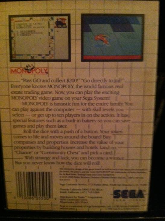 Monopoly - Sega Master System (Parker Brothers - 10) video game collectible [Barcode 010086055009] - Main Image 2