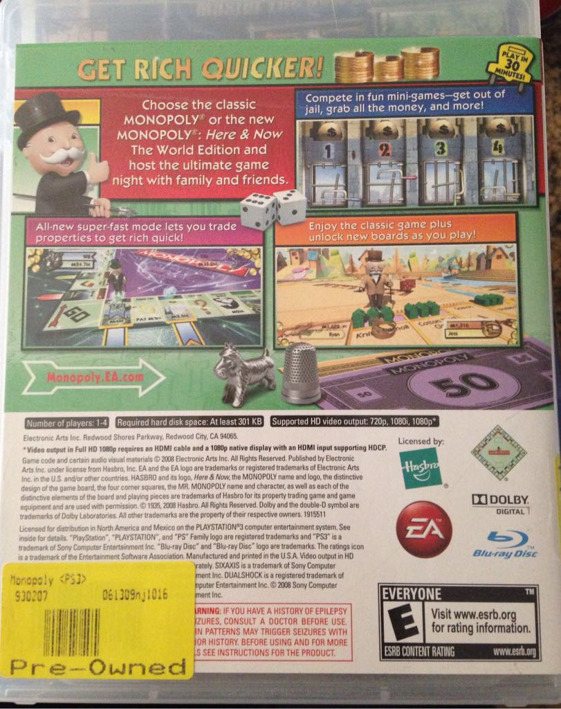 Monopoly - Sony PlayStation 3 (PS3) (Electronic Arts/EA Games - 4) video game collectible [Barcode 014633191554] - Main Image 2