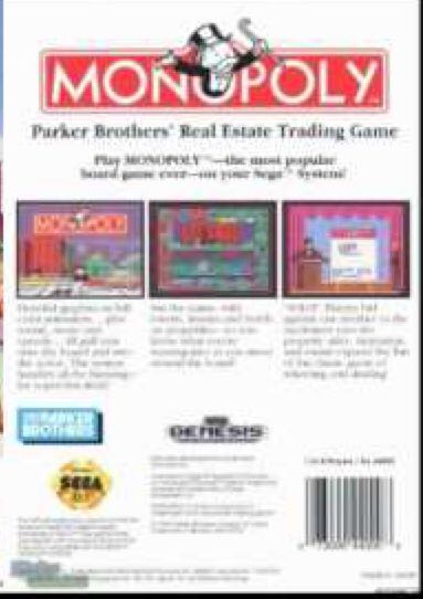 Monopoly - Sega Genesis (Mega Drive) (Parker Brothers) video game collectible - Main Image 2