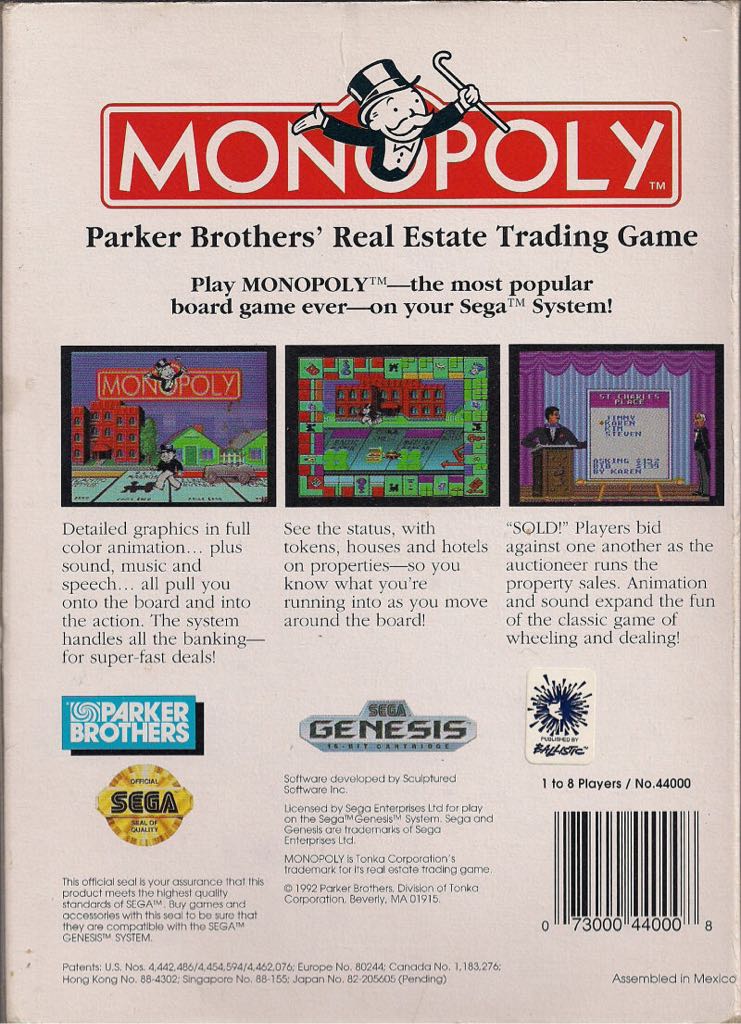 Monopoly - Sega Genesis (Mega Drive) video game collectible - Main Image 2