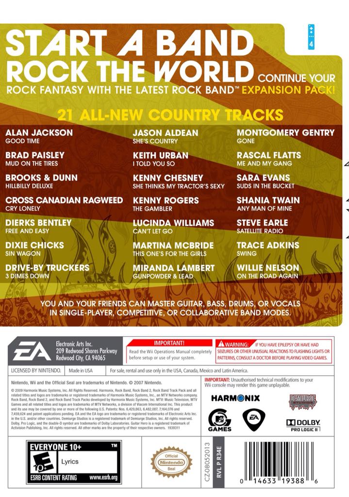 Rock Band Country Track Pack - Nintendo Wii (MTV Games - 2) video game collectible [Barcode 014633364309] - Main Image 2