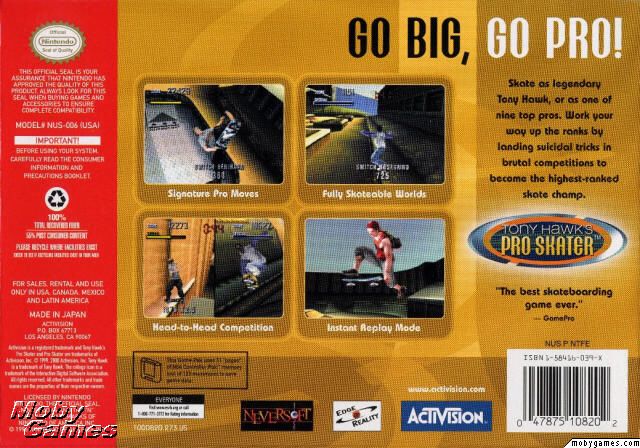 Tony Hawks Pro Skater - Nintendo 64 (N64) (Nintendo - 2) video game collectible - Main Image 2
