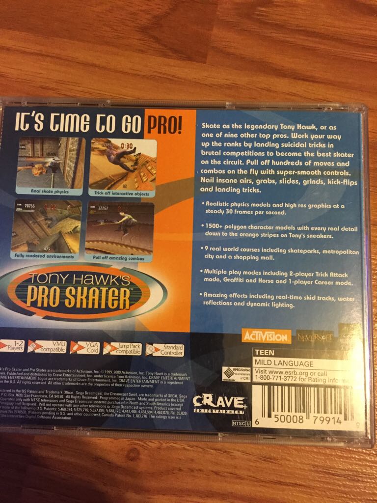 Tony Hawks Pro Skater - Sega Dreamcast (Actavision) video game collectible - Main Image 2