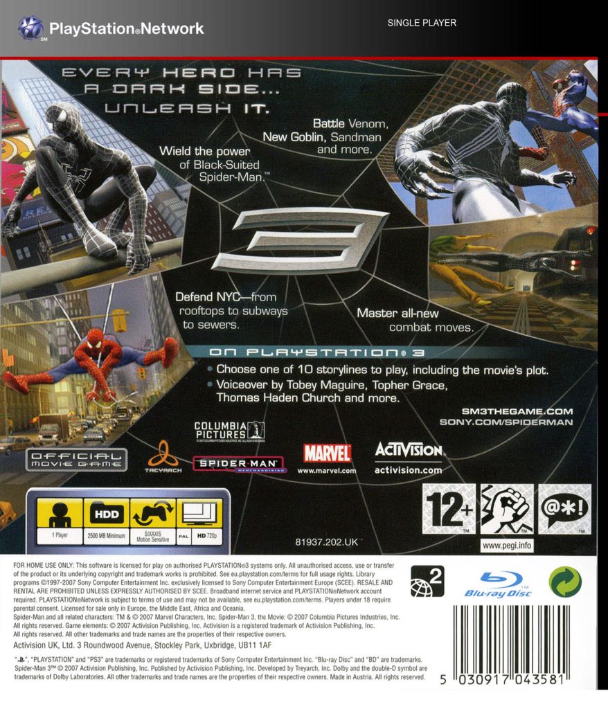 SPIDERMAN 3 - Sony PlayStation 3 (PS3) video game collectible - Main Image 2