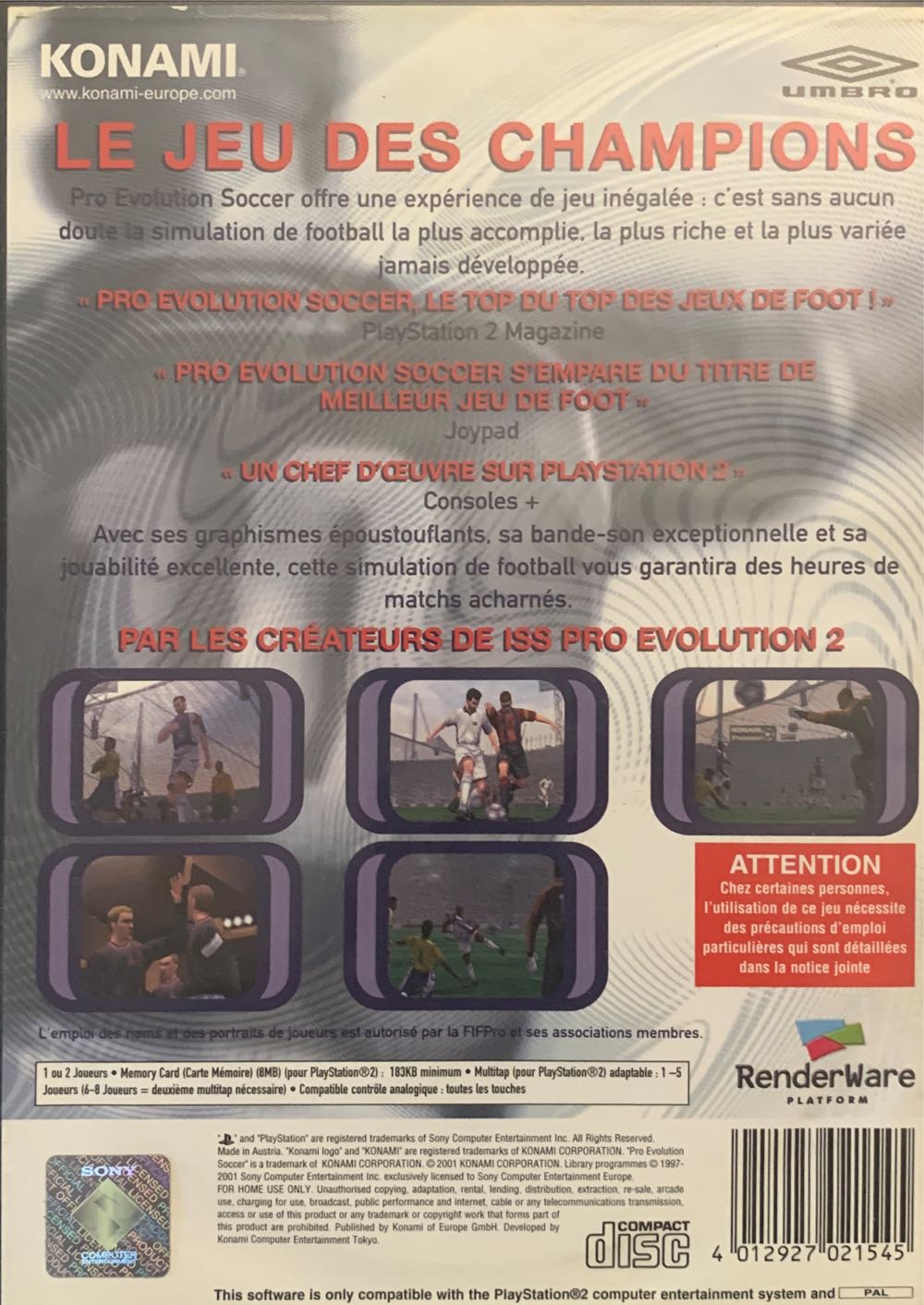 PES 1 Pro Evolution Soccer 1 - Sony PlayStation 2 (PS2) (Konami - 4) video game collectible [Barcode 4012927021545] - Main Image 2