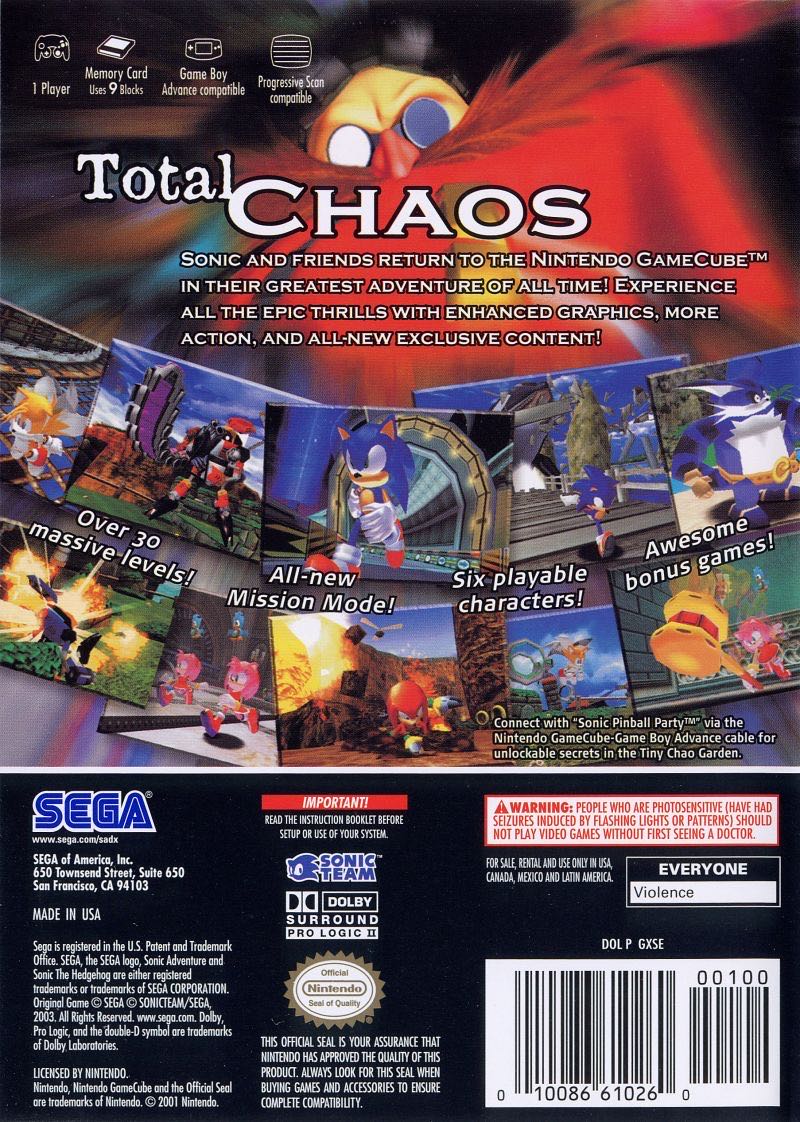 Sonic Adventure DX: Director’s Cut - Nintendo GameCube (Sega - 1) video game collectible [Barcode 1008661026] - Main Image 2