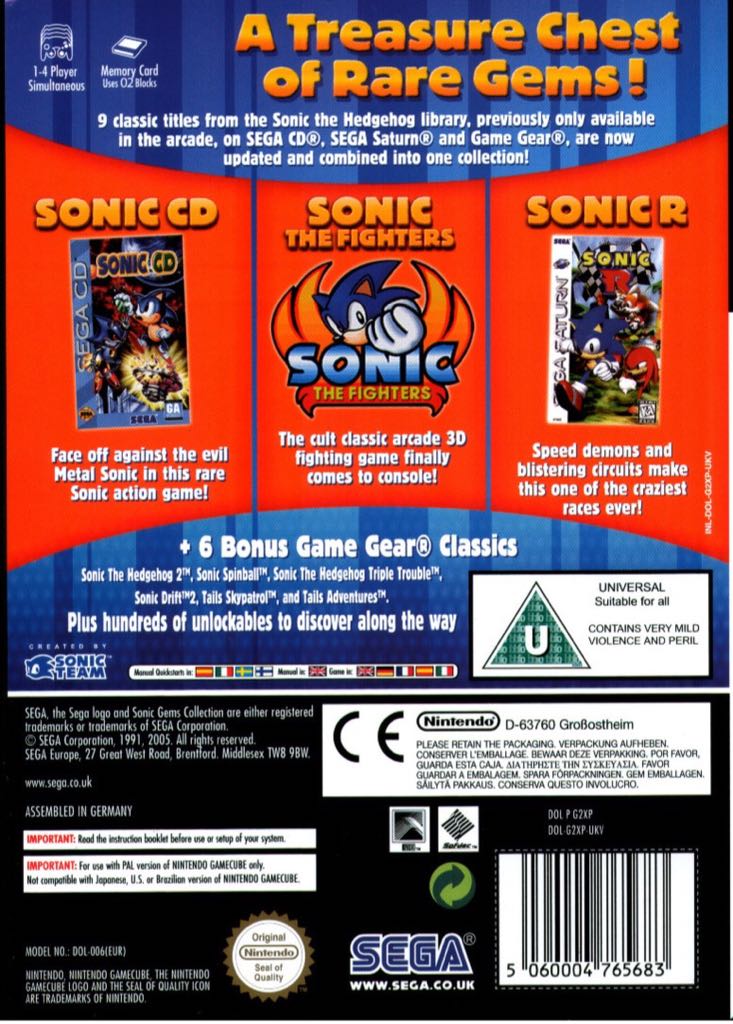 Sonic Gems Collection - Nintendo GameCube (Sega - 4) video game collectible [Barcode 0010086610444] - Main Image 2