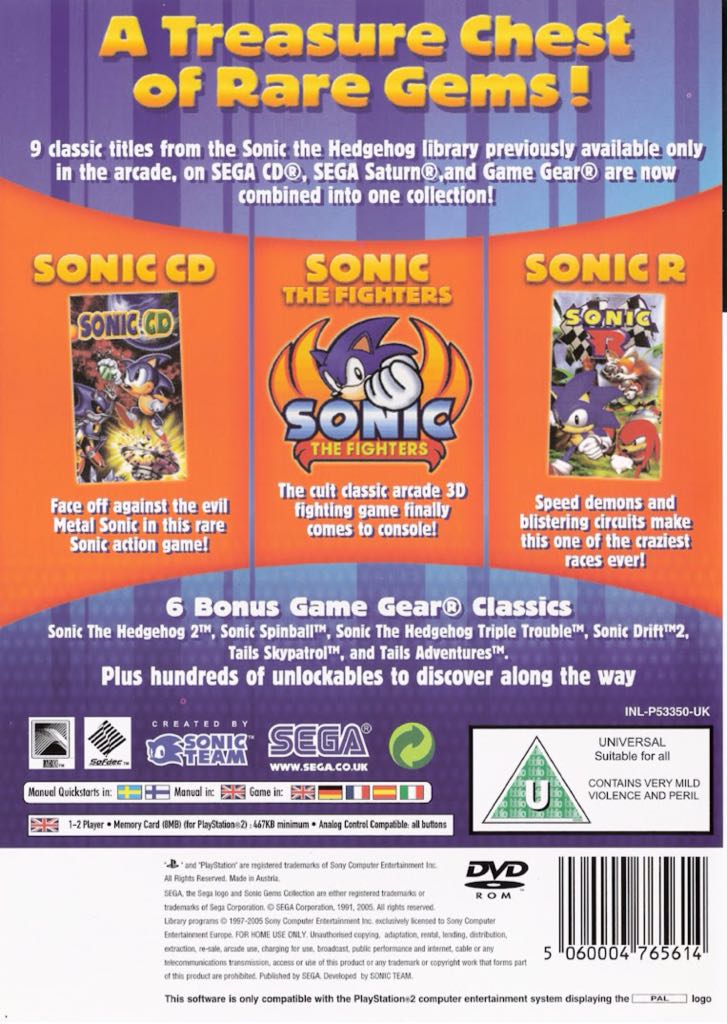 Sonic Gems Collection - Sony PlayStation 2 (PS2) (Sega - 2) video game collectible [Barcode 5060004765614] - Main Image 2