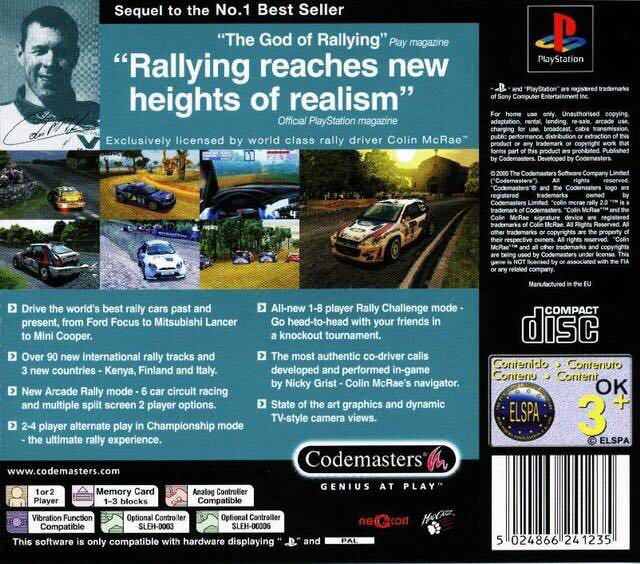 Colin McRae Rally 2 - Sony PlayStation (Codemasters - 1-2) video game collectible [Barcode 5024866241235] - Main Image 2