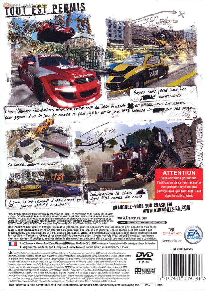Burnout 3 - Takedown - Sony PlayStation 2 (PS2) ((EA) Electronic Arts) video game collectible - Main Image 2