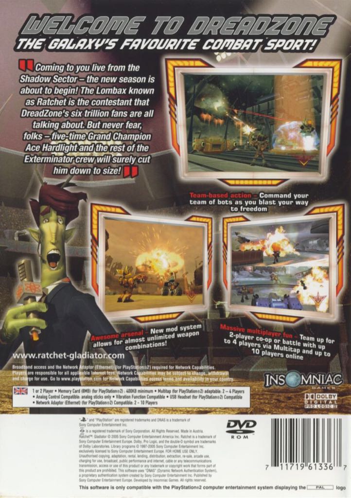Ratchet Gladiator - Sony PlayStation 2 (PS2) (Sony Computer Entertainement Europe - 1-2) video game collectible [Barcode 711719604372] - Main Image 2