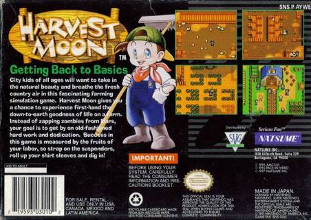 Harvest Moon - Nintendo Super Nintendo Entertainment System (SNES) (Nintendo - 1) video game collectible [Barcode 719593030102] - Main Image 2