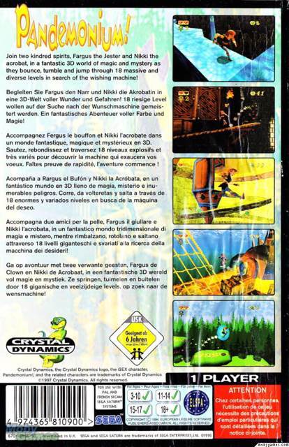 Pandemonium - Sega Saturn (Crystal Dynamics - 1) video game collectible [Barcode 4974365810900] - Main Image 2