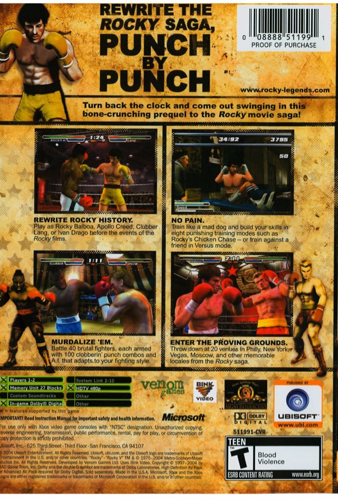 Rocky: Legends - Microsoft Xbox (Ubisoft - 1-2) video game collectible [Barcode 008888511991] - Main Image 2