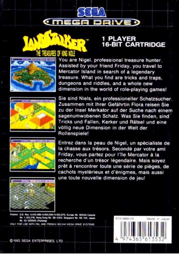 Landstalker: The Treasures of King Nole - Sega Genesis Mini (Sega - 1) video game collectible [Barcode 0010086013535] - Main Image 2