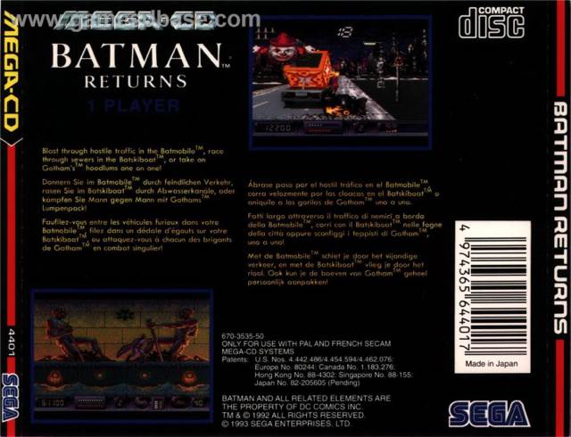 Batman Returns - Sega Mega CD (Sega - 1 Players) video game collectible [Barcode 4974365644017] - Main Image 2