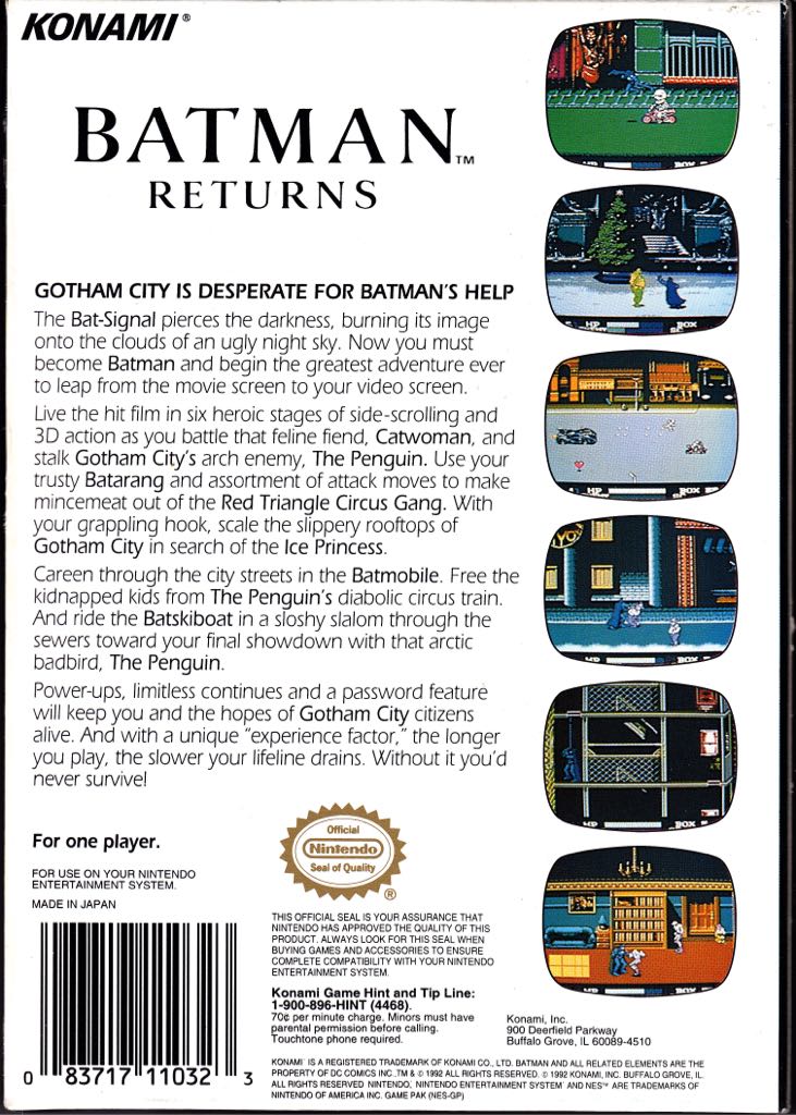 Batman Returns - Nintendo Entertainment System (NES) (Konami (America), Inc.) video game collectible - Main Image 2