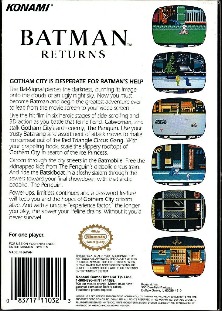 Batman Returns - Nintendo Entertainment System (NES) (1992, Konami - 1) video game collectible - Main Image 2