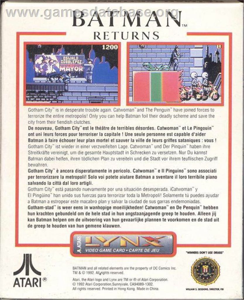 Batman Returns - Atari Lynx (Atari Corporation) video game collectible - Main Image 2