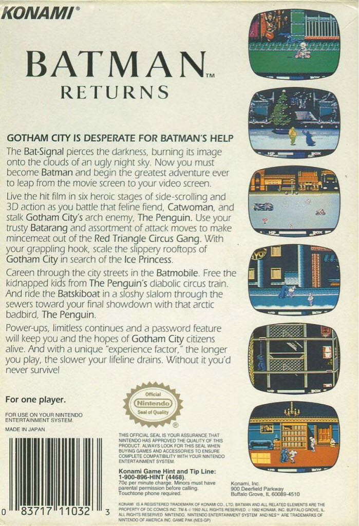 Batman Returns - Nintendo Entertainment System (NES) (Konami - 1) video game collectible - Main Image 2