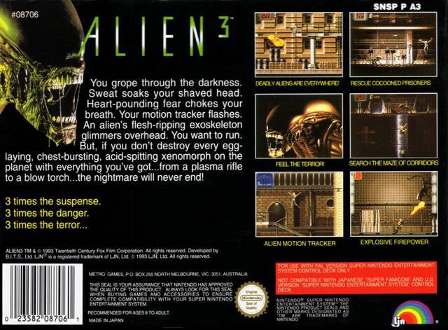 Alien 3 - Nintendo Super Nintendo Entertainment System (SNES) (Acclaim Enternainment - 1) video game collectible [Barcode 3455190870617] - Main Image 2