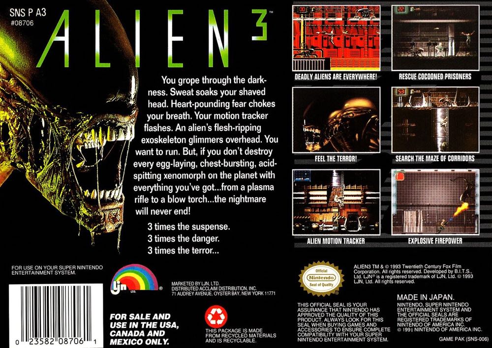 Alien 3 - Nintendo Super Nintendo Entertainment System (SNES) (LJN - Single-Player) video game collectible - Main Image 2