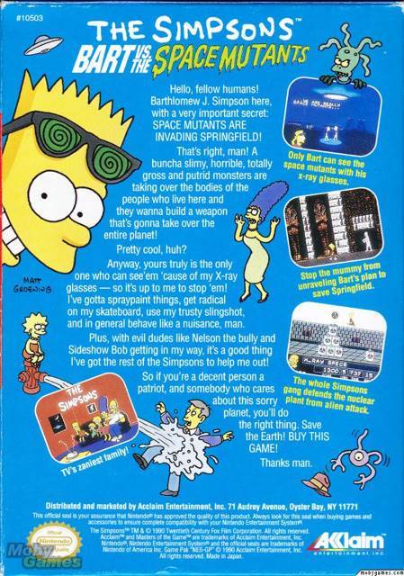 Simpsons Bart Vs The Space Mutants, The - Nintendo Entertainment System (NES) (Akklaim - 1) video game collectible - Main Image 2