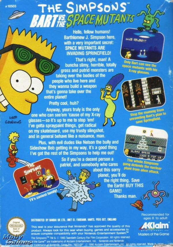 The Simpsons Bart Vs The Space Mutants - Nintendo Entertainment System (NES) (Nintendo) video game collectible - Main Image 2