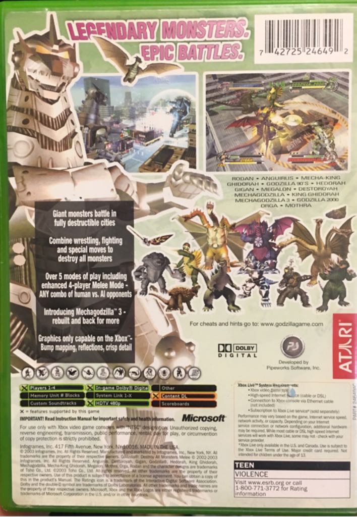 Godzilla Destroy all Monsters Melee - Microsoft Xbox (Atari) video game collectible [Barcode 3546430106488] - Main Image 2