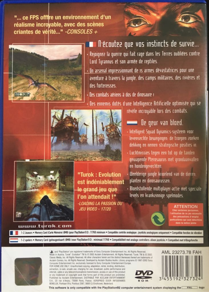 Turok : Evolution - Sony PlayStation 2 (PS2) (Acclaim Enternainment - 1-2) video game collectible [Barcode 3455192327324] - Main Image 2