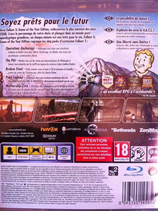 Fallout 3: Game Of The Year - Sony PlayStation 3 (PS3) (Bethesda - 1) video game collectible [Barcode 093155145856] - Main Image 2