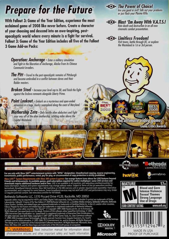 Fallout 3: Game Of The Year Geen Boekje - Microsoft Xbox 360 (Bethesda - 1) video game collectible - Main Image 2