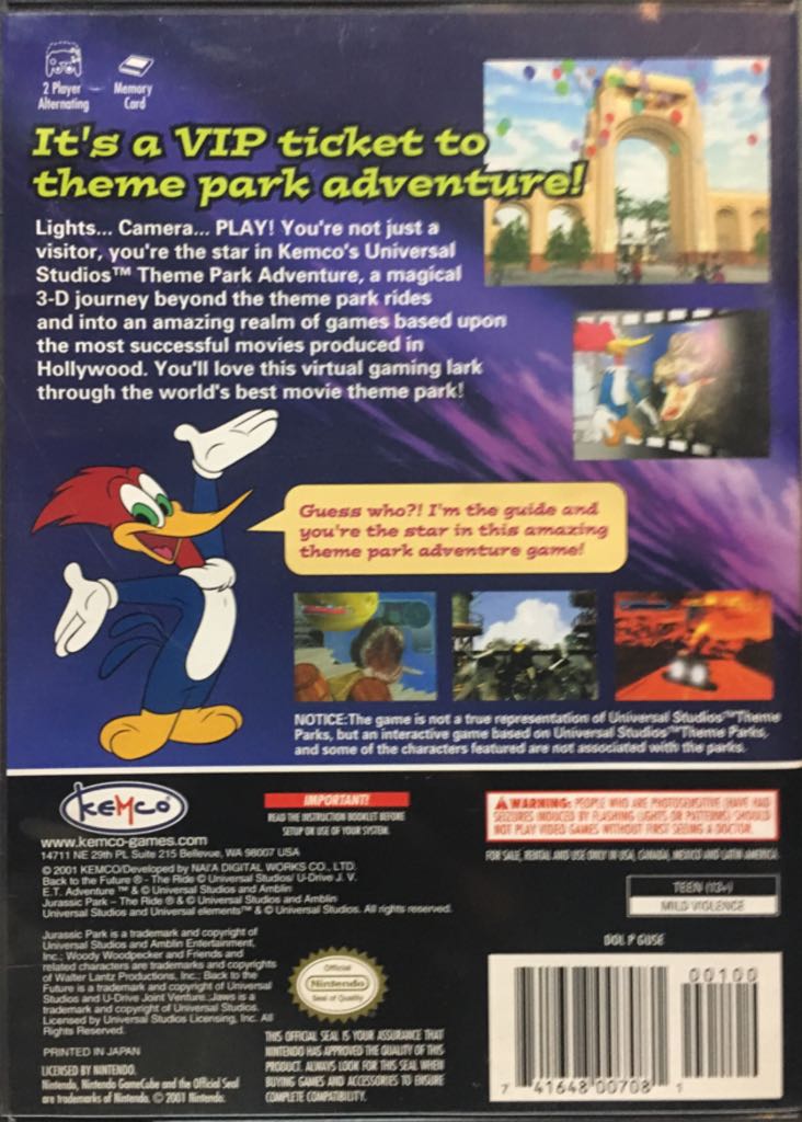 Universal Studios Theme Park Adventure - Nintendo GameCube (Kemco - 1) video game collectible [Barcode 741648007081] - Main Image 2