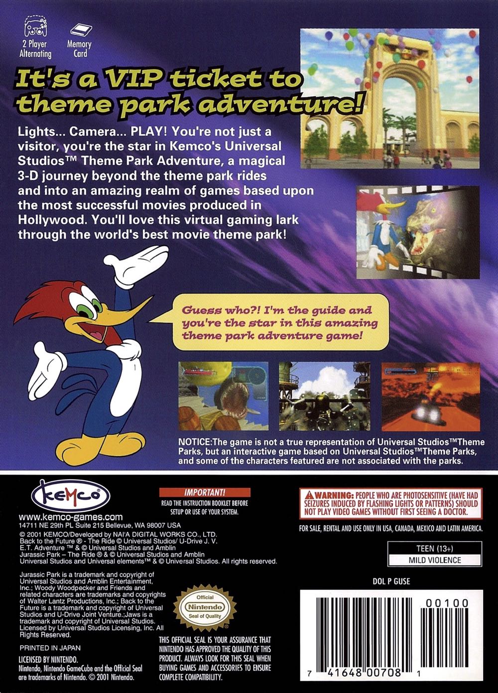Universal Studios Theme Parks Adventure - Nintendo GameCube (Kemco - 1) video game collectible - Main Image 2