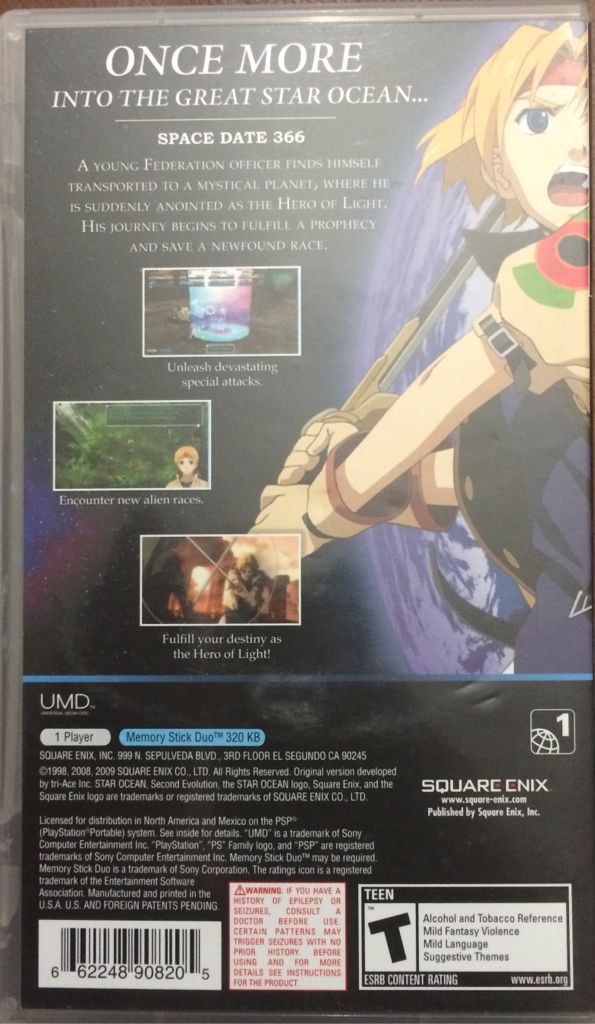 Star Ocean: Second Evolution - Sony PlayStation Portable (PSP) (Square Enix Co. - 1) video game collectible [Barcode 662242908805] - Main Image 2