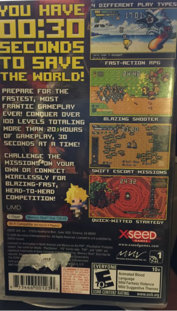 Half-Minute Hero - Sony PlayStation Portable (PSP) (XSEED Games - 1) video game collectible [Barcode 853466001230] - Main Image 2