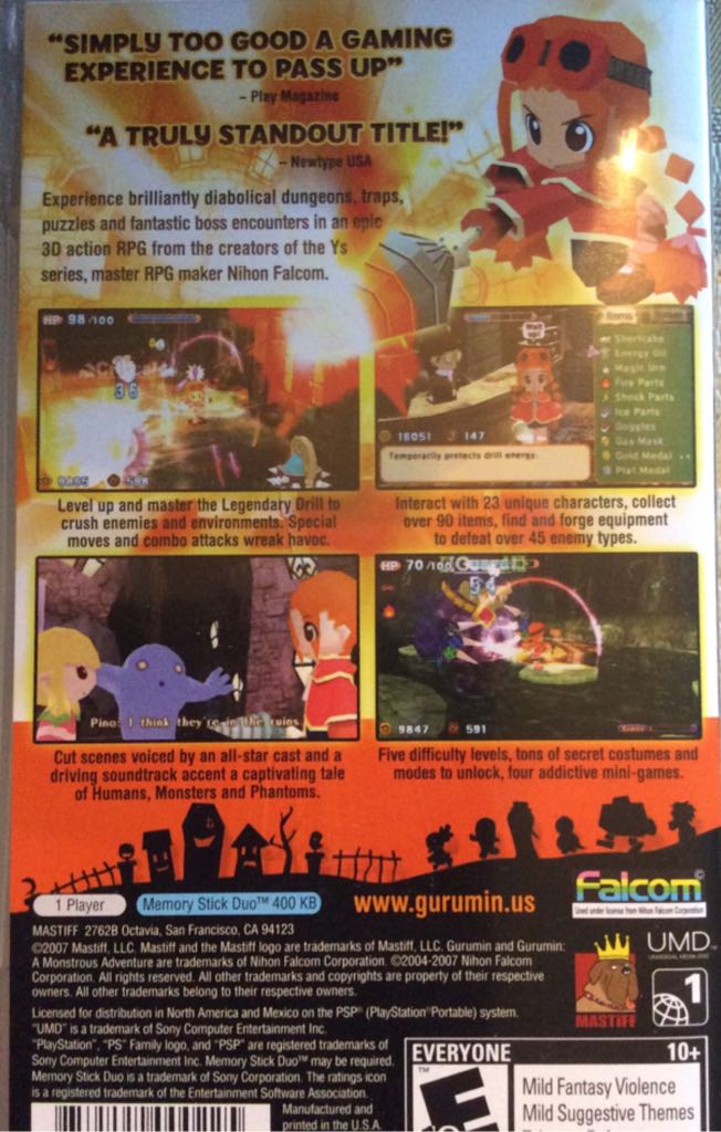 Gurumin: A Monstrous Adventure - Sony PlayStation Portable (PSP) (Mastiff - 1) video game collectible [Barcode 859292000225] - Main Image 2