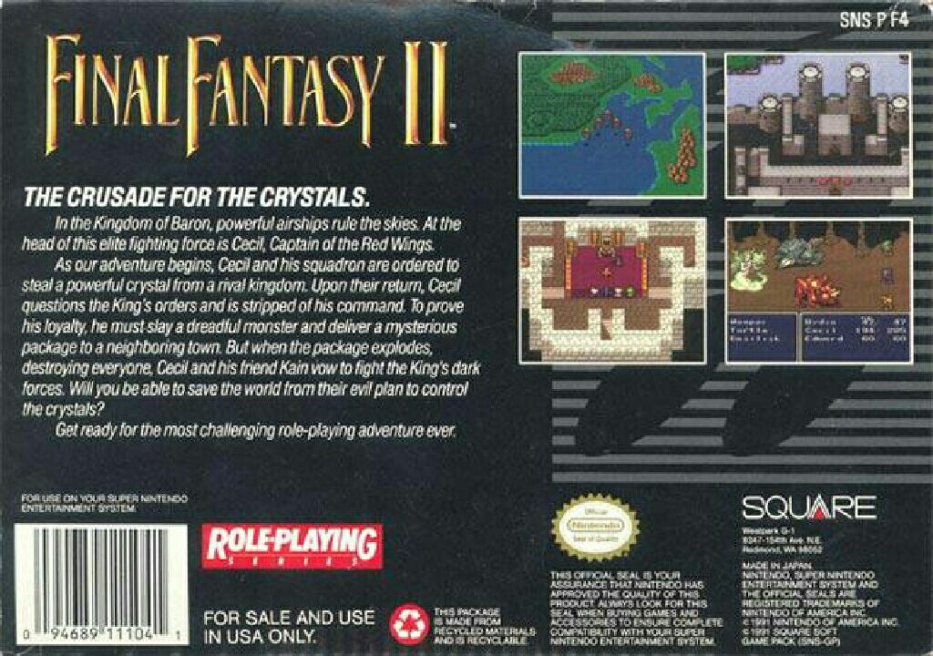 Final Fantasy II - Nintendo Super Nintendo Entertainment System (SNES) (SquareSoft) video game collectible - Main Image 2