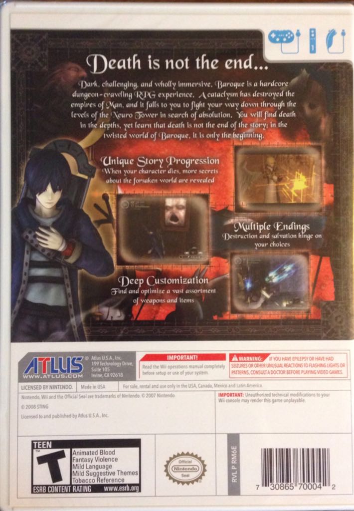 Baroque - Nintendo Wii (Atlus - 1) video game collectible [Barcode 730865700042] - Main Image 2